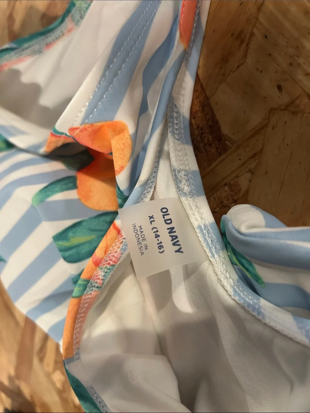 Kids Striped Blue & White Bikini with Orange Floral Print